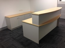 Ecotech Bow Front Reception Desk. 1800 X 900 X 1050 Top. Full Modesty Panel. Bow Front Counter Top. 1800 L X 300 X 450 X 375 H